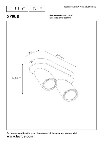 Lucide XYRUS - Plafondspot - LED Dim to warm - GU10 - 2x5W 2200K/3000K - Zwart - technisch